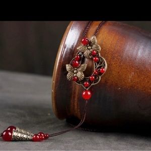 Long Ethnic necklace women's Copper Bowknot Vintage style necklace